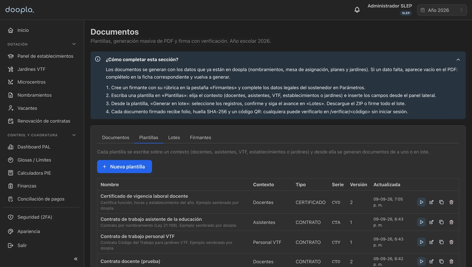 Plantillas de documentos con marcadores y generación masiva de PDF